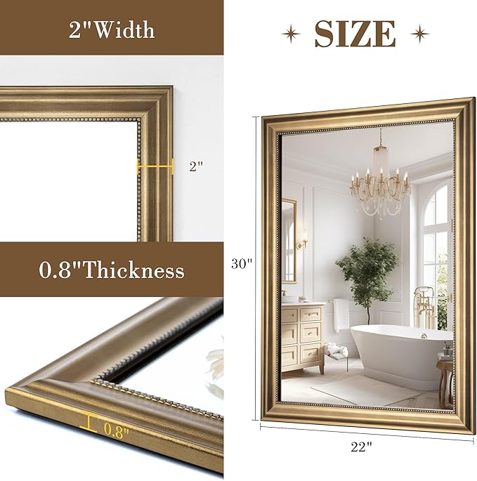 Axeman 22x30 Rectangular Wall Mirror, Decorative Bathroom Mirror, Traditional - Image 5