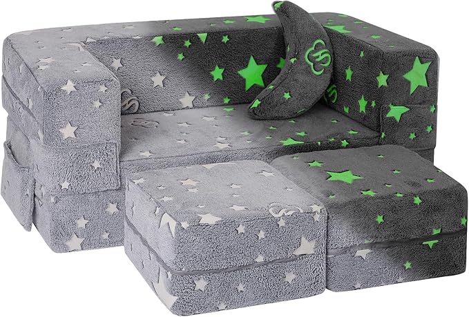 Modular Kids Sofa, Glow in The Dark Star Plush Couch, Convertible Kids Play Set by Elftopia