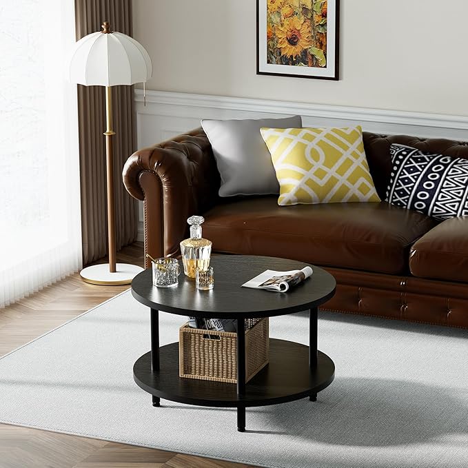 Round Coffee Table, 23.6" Circle Coffee Table by FAMIDGE