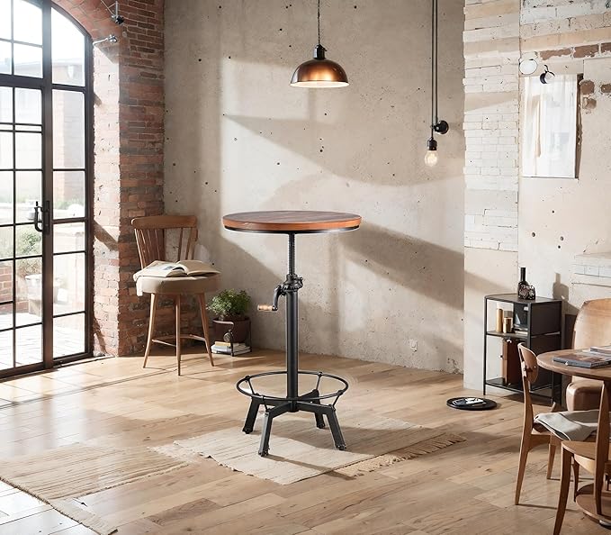 3-Piece Crank Handle Bar Table & 2 Backrests Stools Set - Image 4