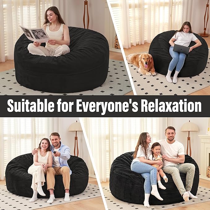 HABUTWAY Bean Bag Chair: Giant 6' Memory Foam Furniture Bean Bag Chair - 6Ft - Image 5