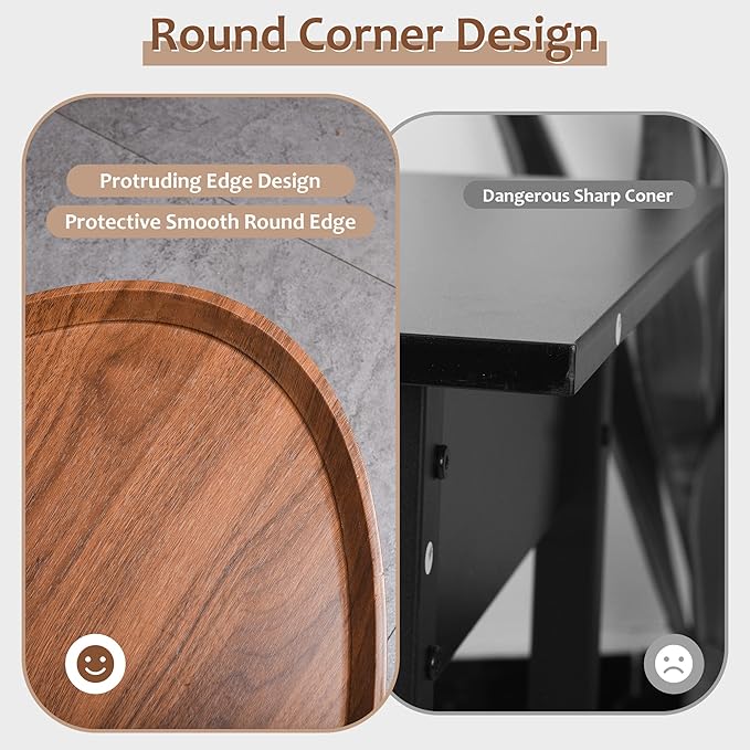 2-Tier Water-Shaped Wood Center Table Mid Century Oval Coffee Table Rustic - Image 5