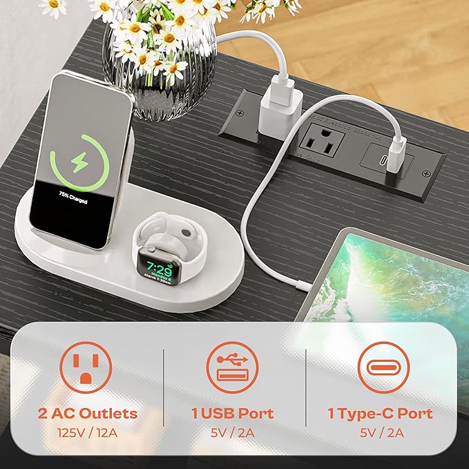 SUPERJARE Nightstand with Charging Station, Bed Side Table with Adjustable - Image 4