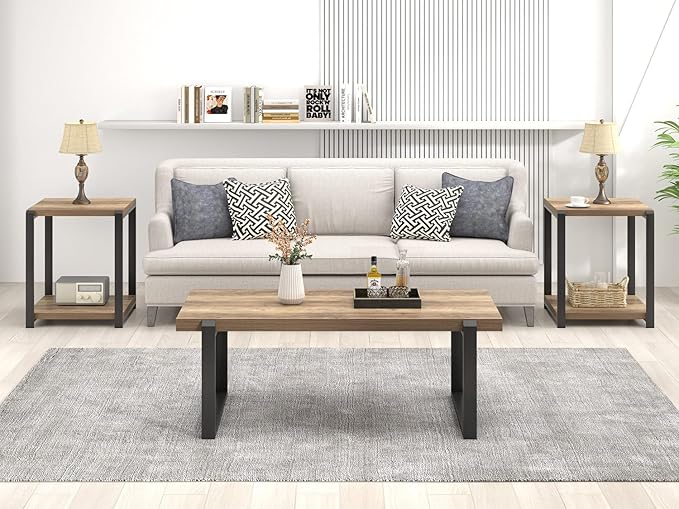 FOLUBAN Coffee Table, Modern Rustic Wood and Metal Center Table, Industrial - Image 7
