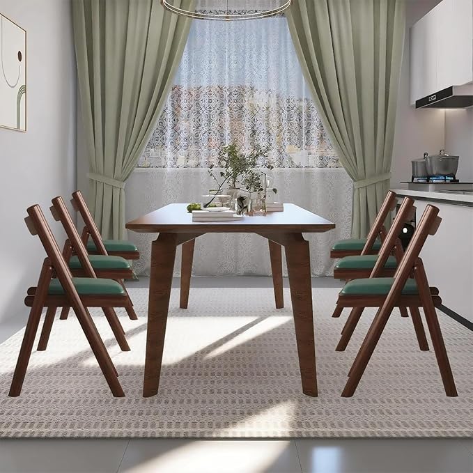 Folding Chairs with Cushion, Solid Wood Padded Foldable Chair, Folding Dinings - Image 6