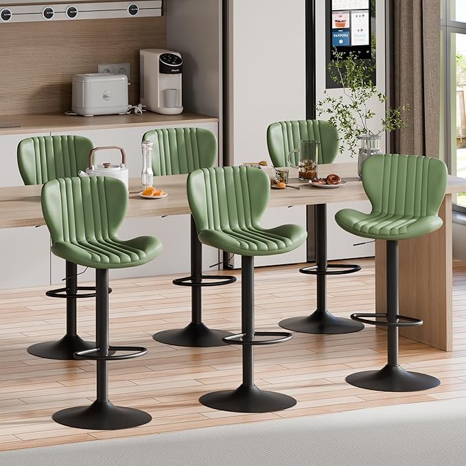 Shintenchi Bar Stools Set of 6 Modern Swivel Bar Chairs, Counter Height Faux by Shintenchi