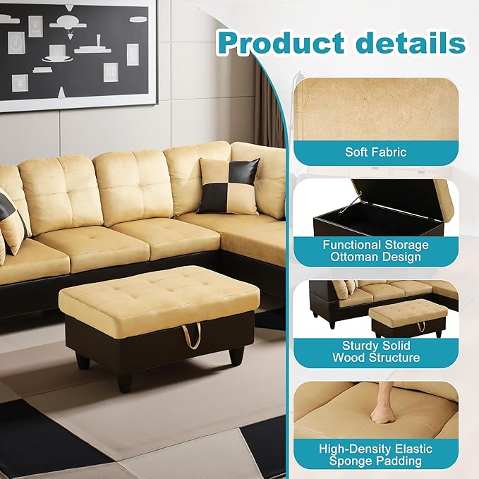 Couches for Living Room Modern L Shaped Couch Comfy Lint Fabric 3 Pieces - Image 5