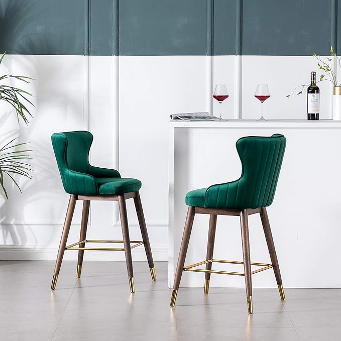 Roundhill Furniture Leland Fabric Upholstered Counter Height Wingback Stools - Image 4