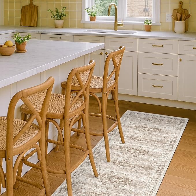 Boho Bathroom Rug 2x5 Runner, Neutral Farmhouse Kitchen Rugs, Small Throw - Image 2