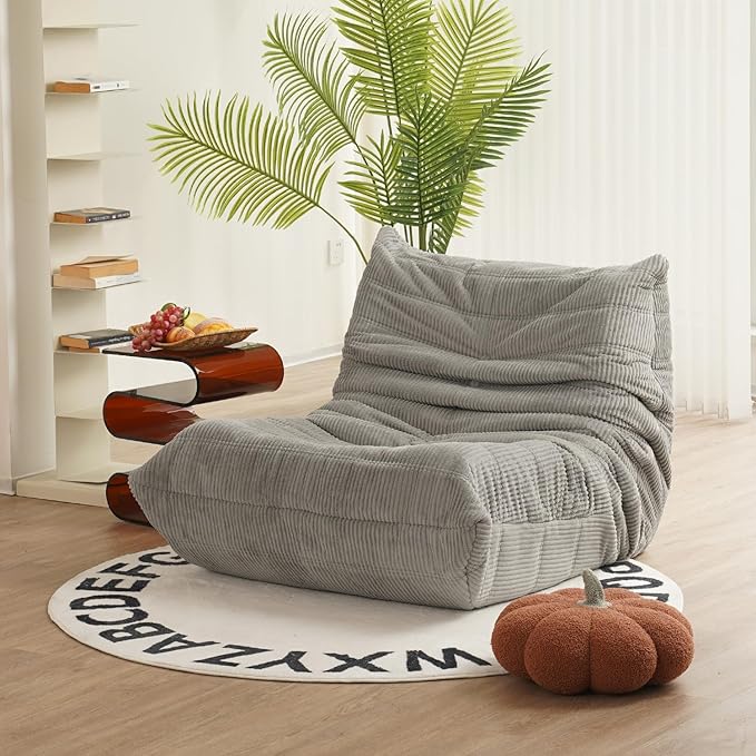 N&V Fireside Armless Floor Sofa, Mid Century Soft Premium Corduroy Lounge Chair by NV