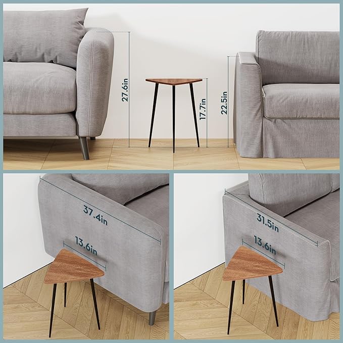 SAYGOER Small Triangle Side Table, Mid Century Modern Walnut End Table - Image 4