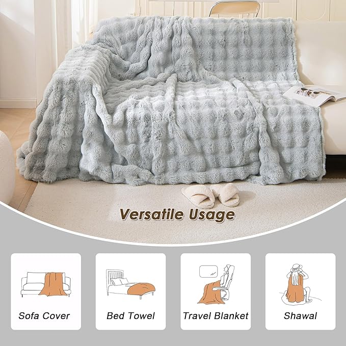 VM VOUGEMARKET Thick Faux Rabbit Fur Couch Cover 1-Piece Non-Slip Warm Soft - Image 3