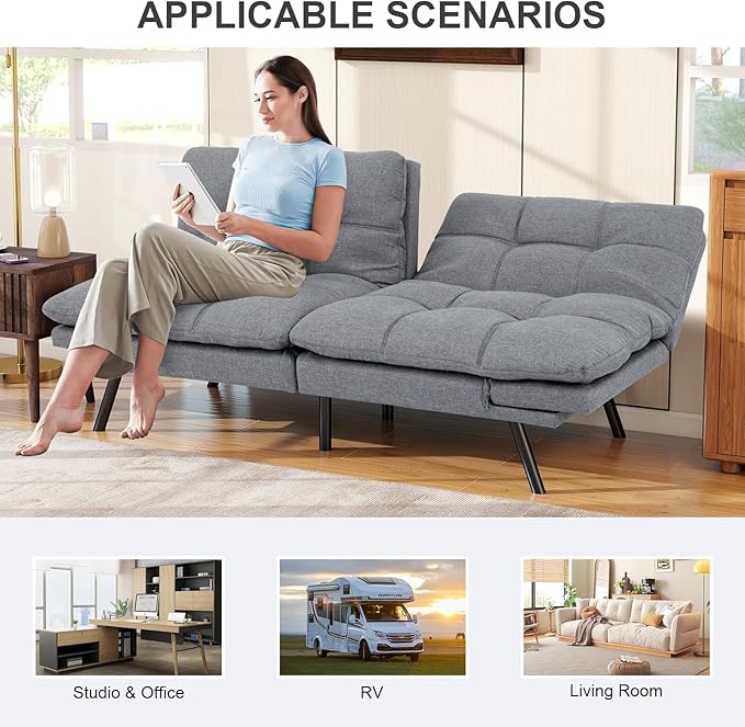Vipbear Futon Sofa Bed Couch, Space-Saving Loveseat - Image 5
