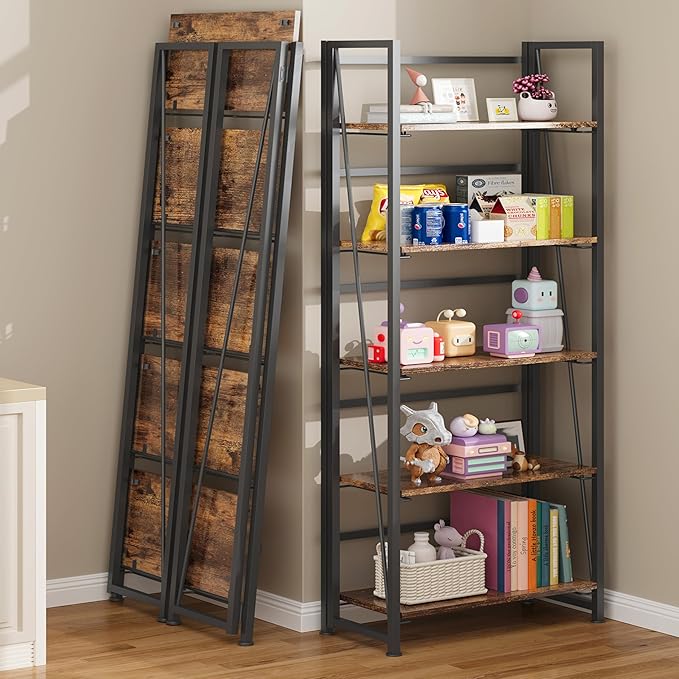 BHG Vintage Multifunctional Folding Bookshelf, No-Assembly Plant Stand Storage - Image 4