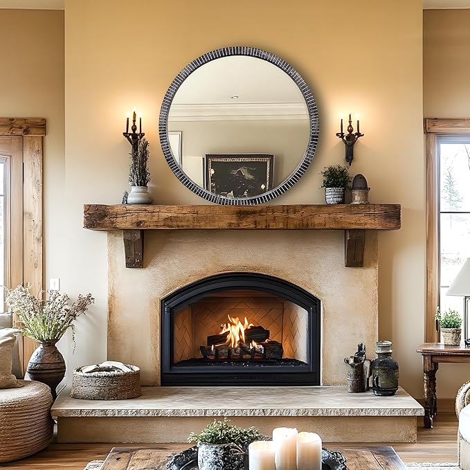 35" Round Wood Mirror, Rustic Circle Wall Mirror - Image 7
