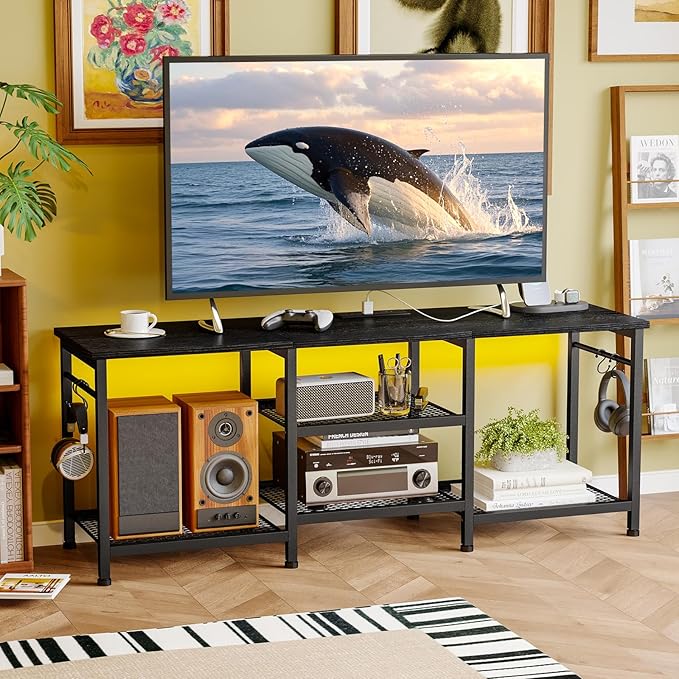 YGEOMER Black TV Stand Entertainment Center - Image 7