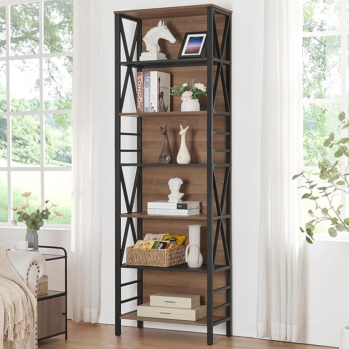 HOMISSUE Tall Bookshelf, 7-Tier Book Shelf, Rustic Wood Metal Bookshelves and - Image 3
