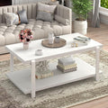 FOLUBAN White Coffee Table, Modern Rustic Wood and Metal Center Table by FOLUBAN