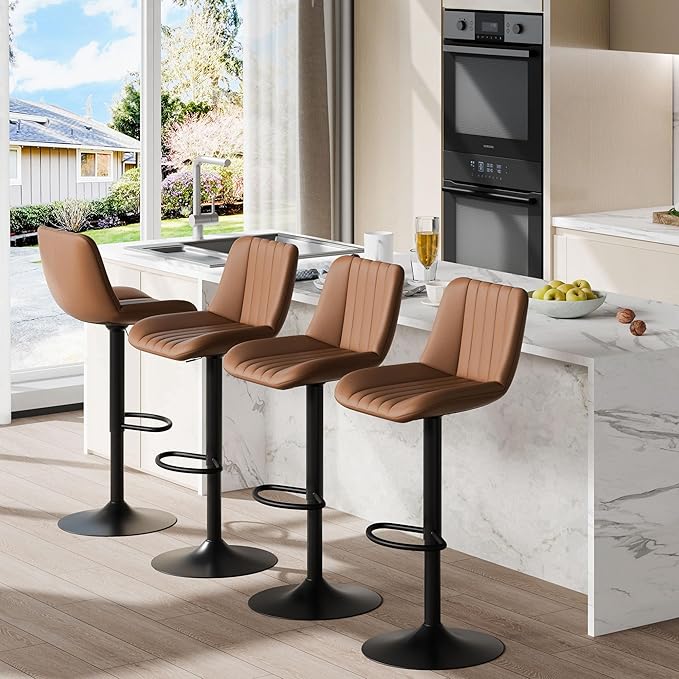 Shintenchi Swivel Bar Stools Set of 4, Adjustable Faux Leather Upholstered - Image 3