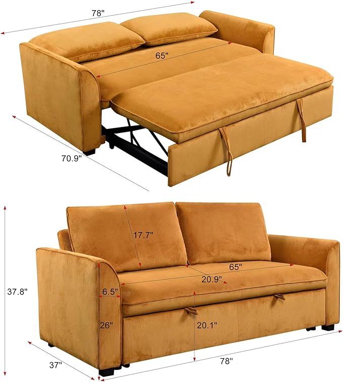 Queen Size Convertible Loveseat Sofabed 3 in 1 Convertible Sleeper Sofa Bed - Image 3