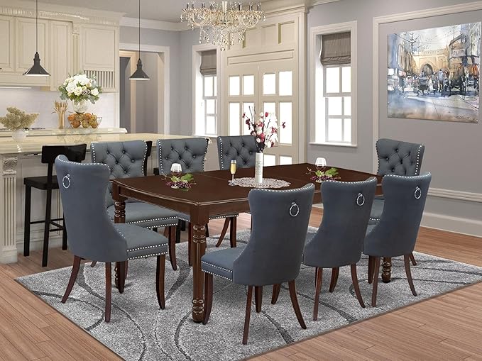 East West Furniture DODA9-MAH-13 9 Piece Dining Set Includes a Rectangle Solid - Image 2