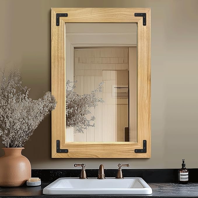 Bathroom Mirror for Wall with Wooden Frame, Bedroom Decor, Vertical or by TRAHOME