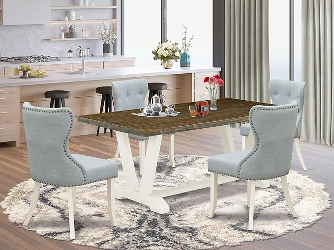 East West Furniture V077SI215-5 5 Piece Dining Set Includes a Rectangle Dining - Image 2