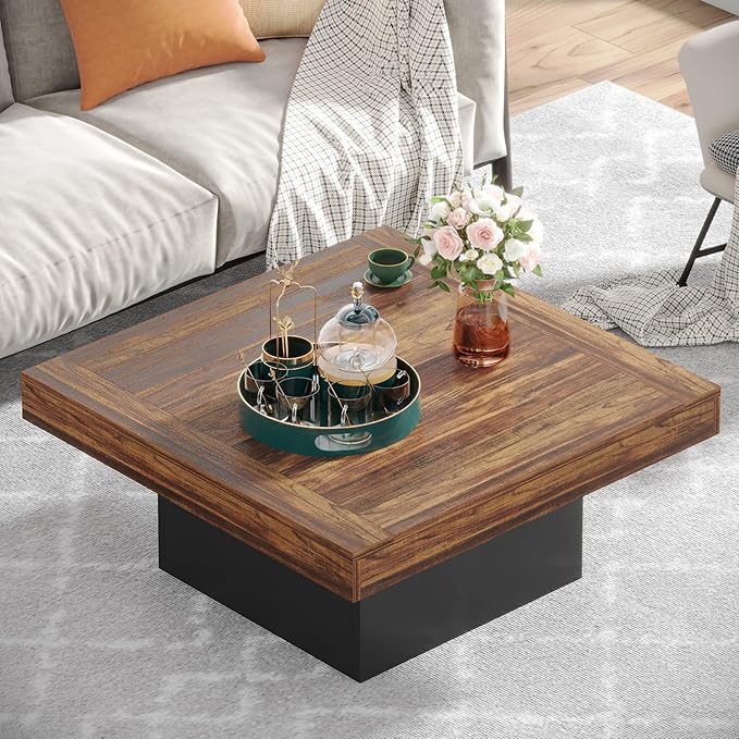 Tribesigns Coffee Table Square LED Coffee Table Engineered Wood Low Center - Image 5