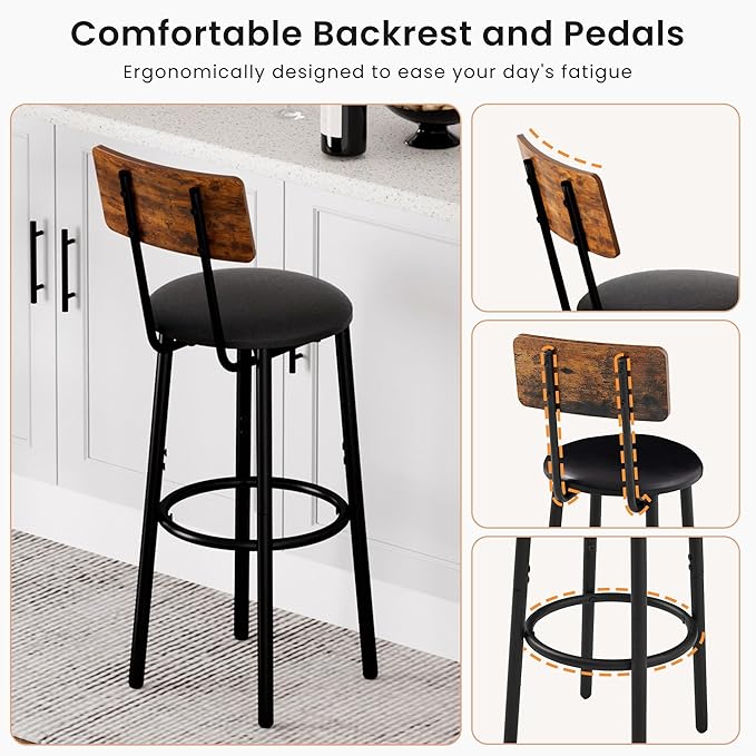 Bar Stools with Back, High Kitchen Barstools with Back, Counter Stools Bar - Image 7
