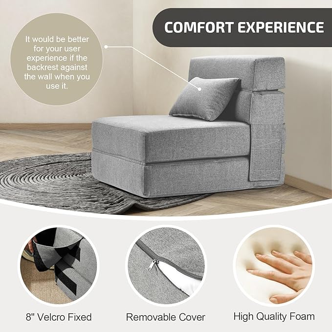Folding Sofa Bed with Pillow- Convertible Chair Floor Couch & Sleeping Mattress - Image 5