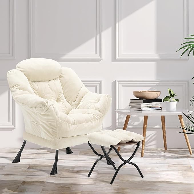 Fabric Lazy Chair with Ottoman, Oversized Upholstered Sofa Chair - Image 2