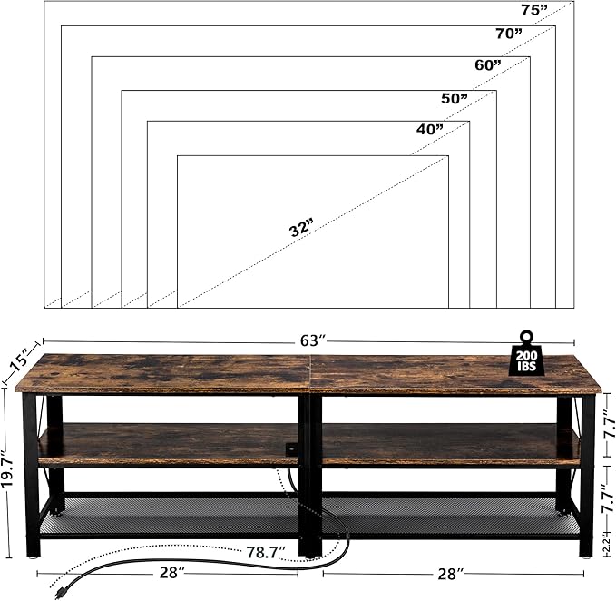 Clikuutory Modern Brown 63 inch Metal TV Stand - Image 3