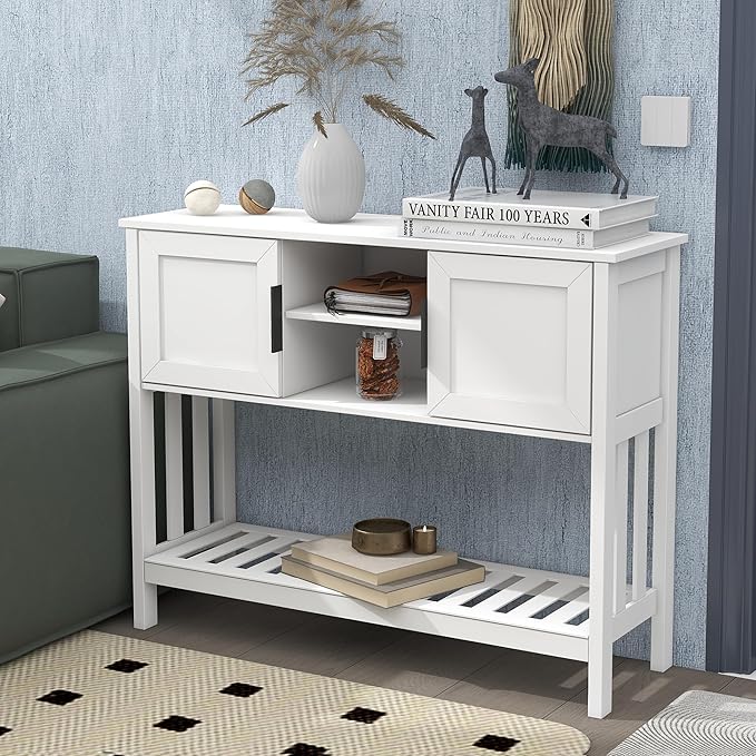TaoHFE Console Table with Storage with Doors, Modern Fashion White Narrow Side by TAOHFE