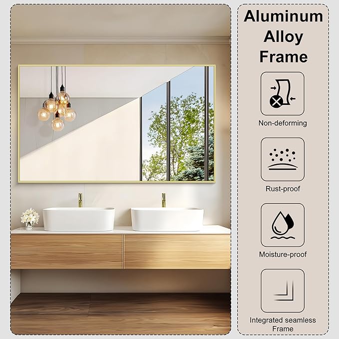 KOCUUY Large Gold Bathroom Mirror, 60x36 inch Rectangular Mirror - Image 7