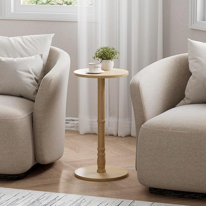 Round Side Table, Solid Wood Pillar by Homleke
