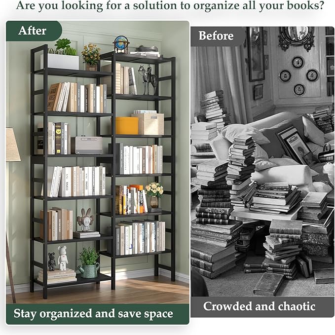 Homykic Double Wide Bamboo Bookshelf Black, 6-Tier Large Open Bookcase - Image 5