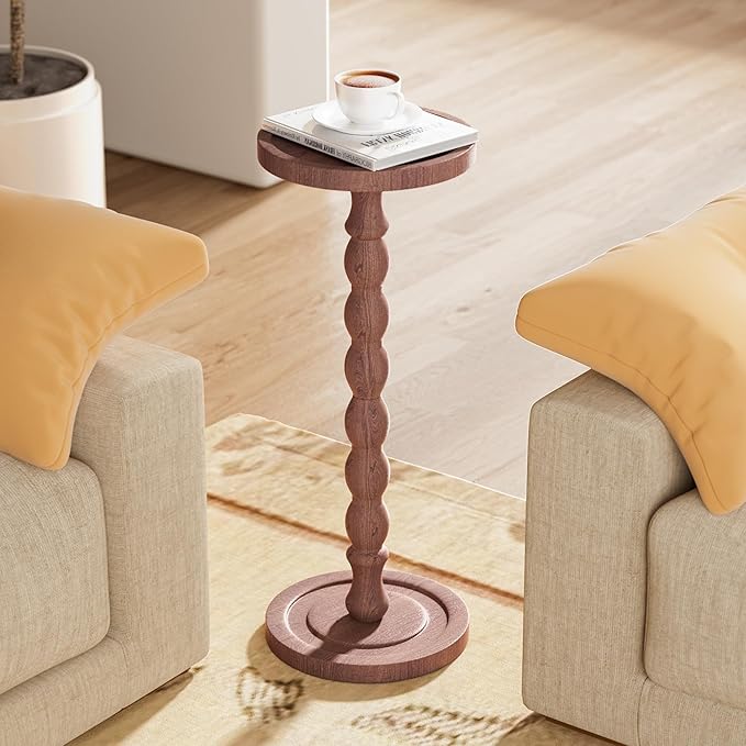 Solid Wood Drink Table, Rubber Wood‌ Small Round Side Table - Image 6
