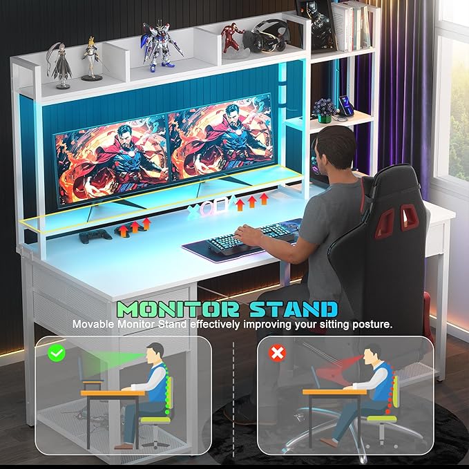 Aheaplus LED Gaming Desk with Hutch, 55.2" Workstation - Image 7