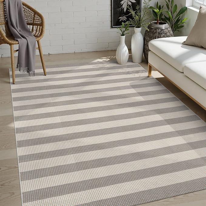 OJIA Outdoor Rug 5'x7' Striped Patio Rug Washable Indoor Outdoor Carpet Cotton - Image 8