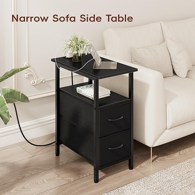 Vagusicc End Table with Charging Station Set of 2, Narrow Side Table, 23.8'' - Image 6