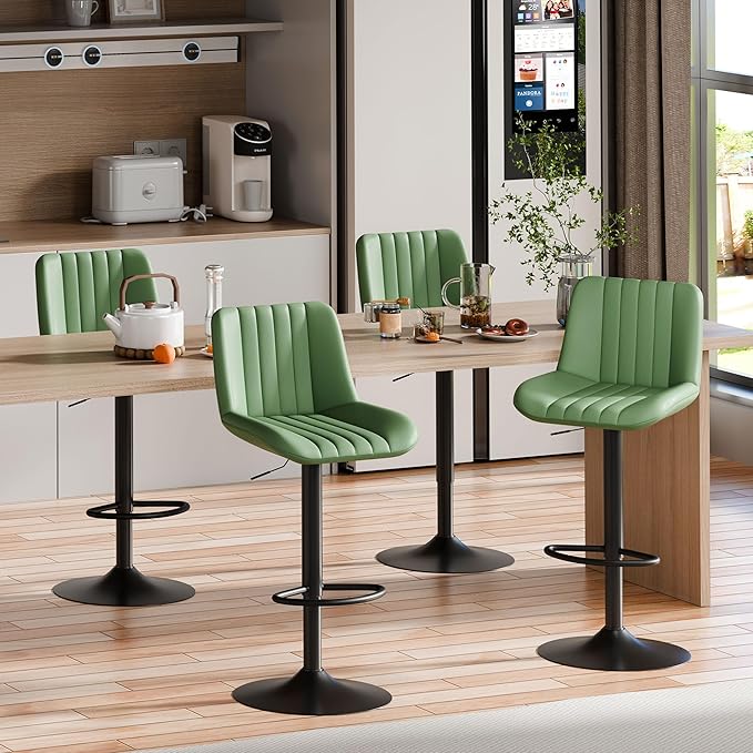 Shintenchi Swivel Bar Stools Set of 4, Adjustable Faux Leather Upholstered by Shintenchi