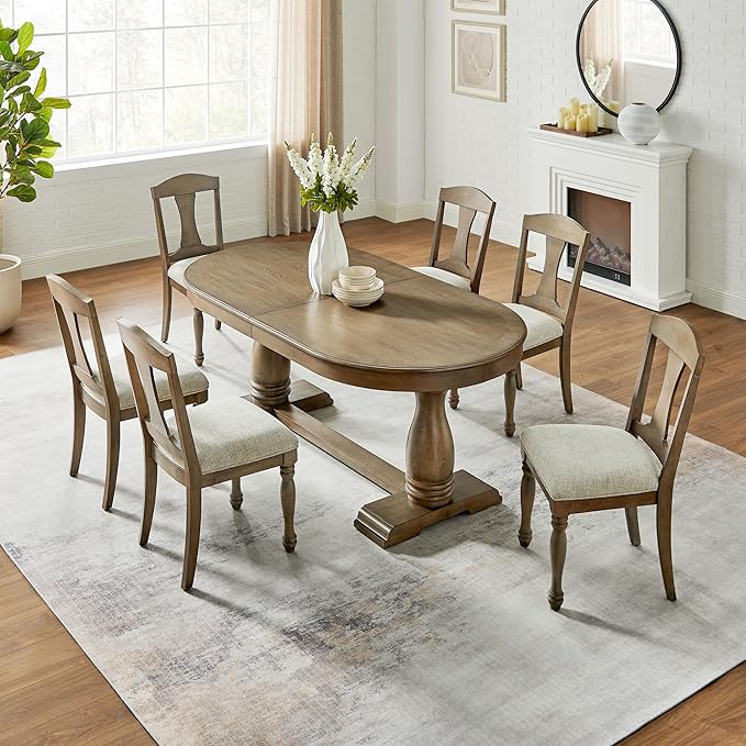 KEIKI Retro 7-Piece Wooden Dining Table Set by Unknown