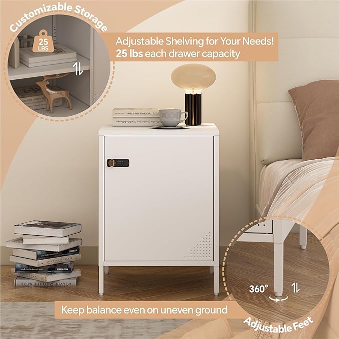 Metal Locker End Table Single Door Nightstand Lockable Bedside Table Storage - Image 5