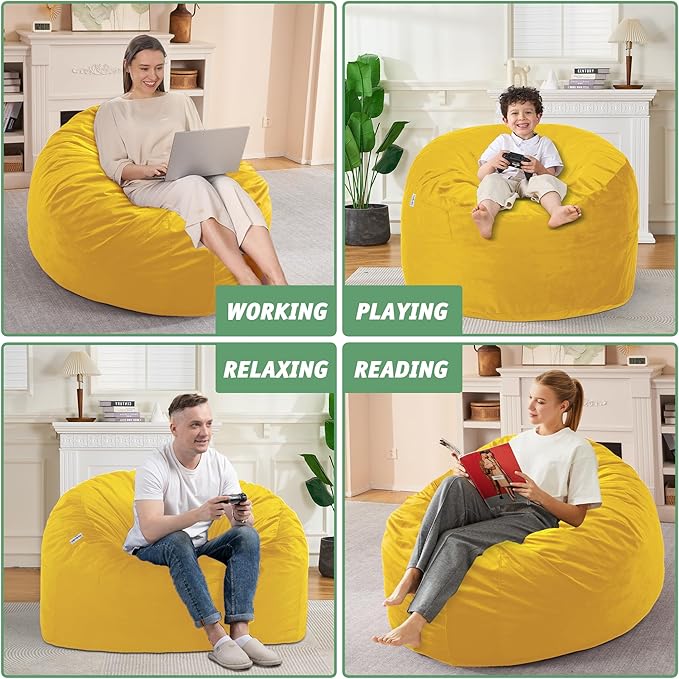 3FT Bean Bag Chair with Ultra Soft Velvet Cover Bean Bag Sofa with Memory Foam - Image 6