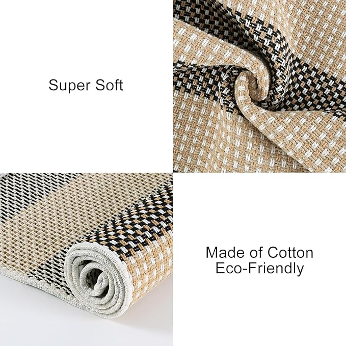 OJIA Washable Outdoor Rug 4'x6', Cotton Woven Outdoor Patio Rug Tan Front Porch - Image 5