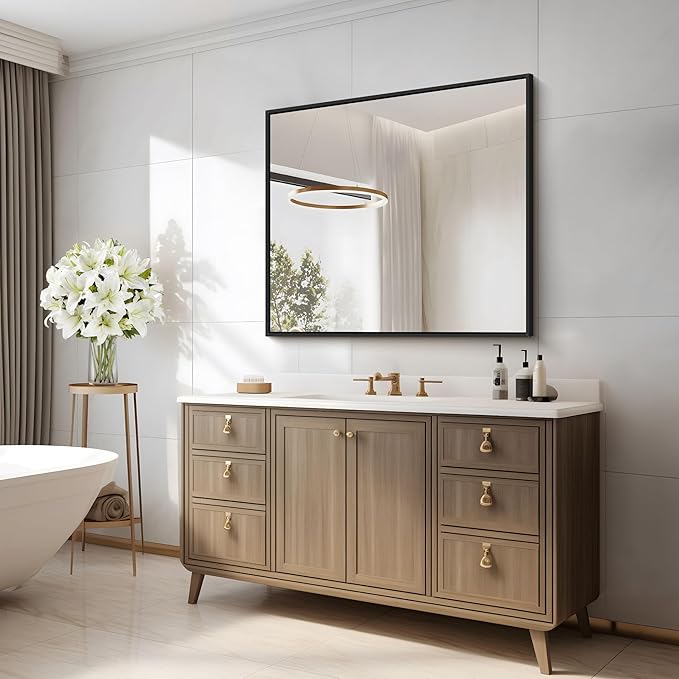 Black Bathroom Mirror for Wall, 30x30 Inch Rectangle Mirrors - Image 9