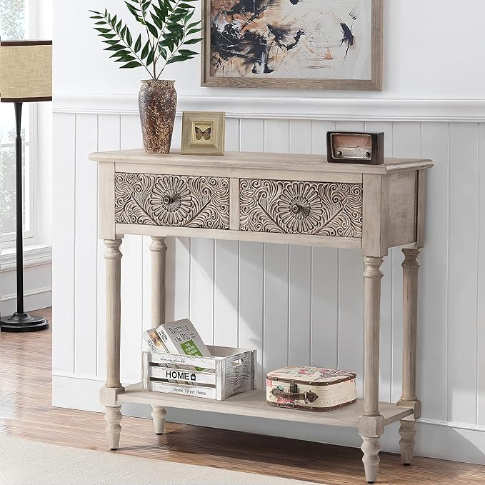 COSIEST Console Table with 2 Drawers, MDF Narrow Entryway Table with Storage - Image 6