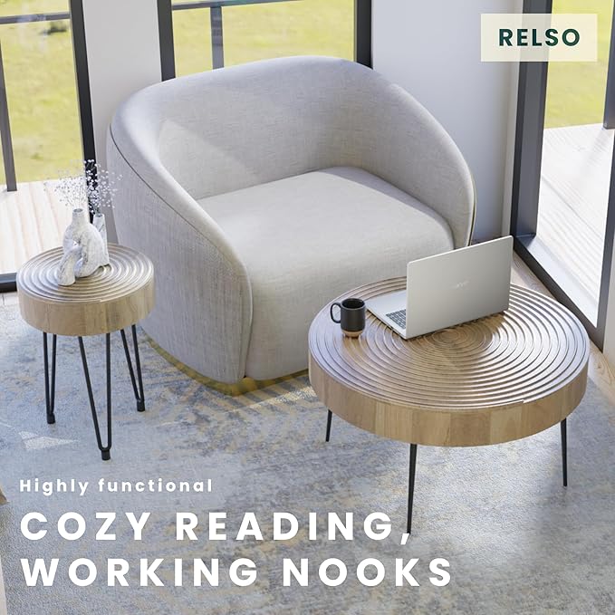 Relso Aspen Round Nesting Coffee Table Set of 2 – Solid Wood Nesting Tables - Image 5