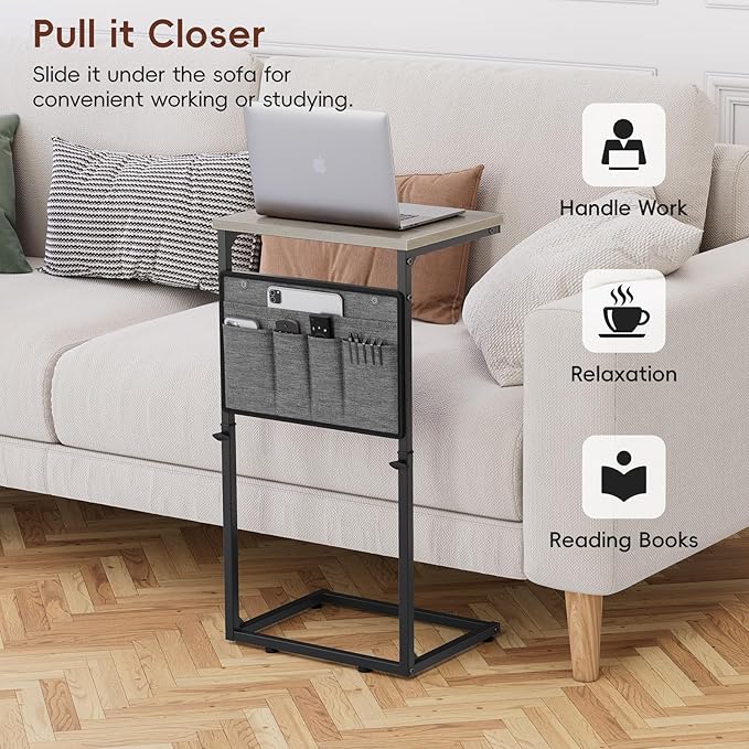 Vagusicc C Shaped End Table, Adjustable Height Small Couch Side Table - Image 3