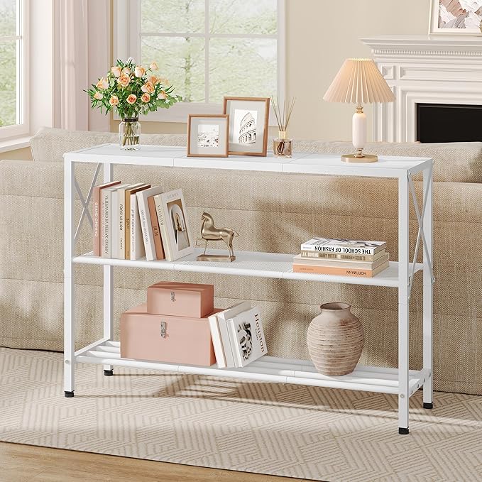 Hoctieon White Industrial Console Table, 3 Tier Entryway Tables, Hallway Desk - Image 5